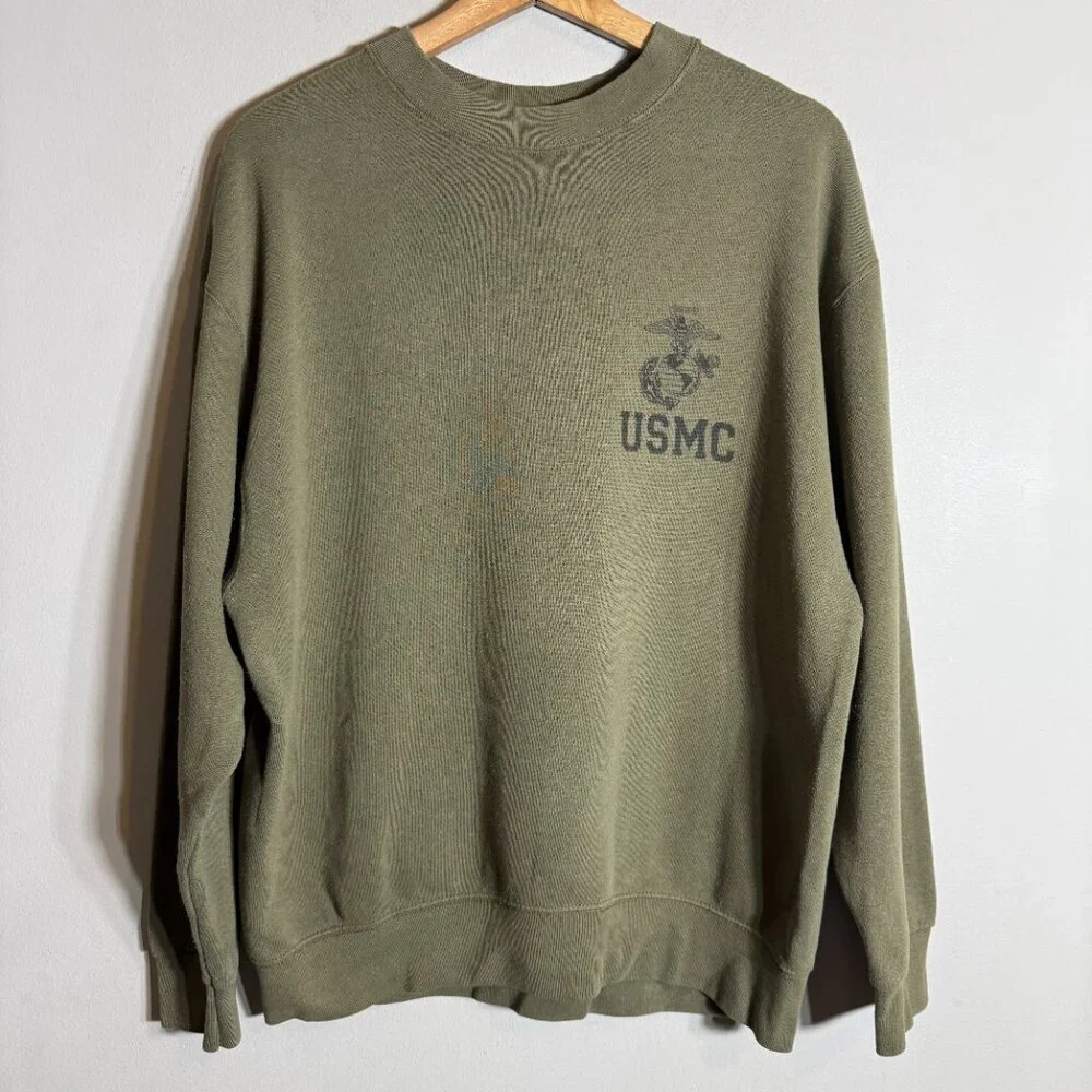 Vintage USMC United States Marine Corp Crew Neck Sweatshirt Men's Medium Green - Picture 4 of 11